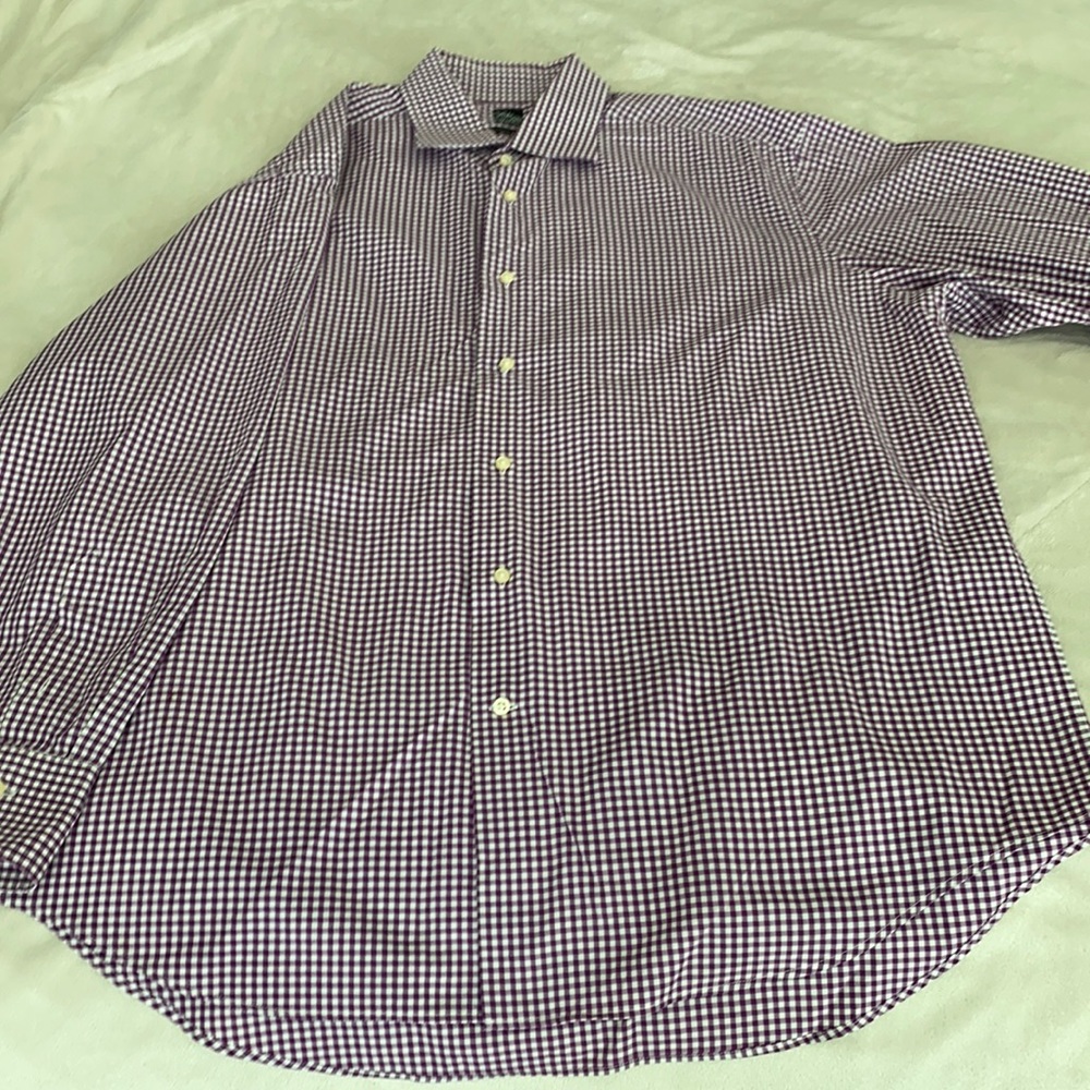 Purple gingham button down shirt dress
